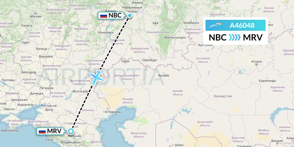 A46048 Azimuth Airlines Flight Map: Naberezhnye Chelny to Mineralnye Vody
