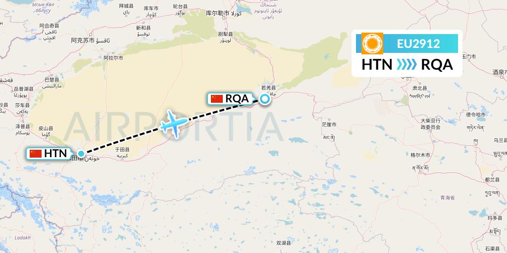 EU2912 Chengdu Airlines Flight Map: Hotan to Korla