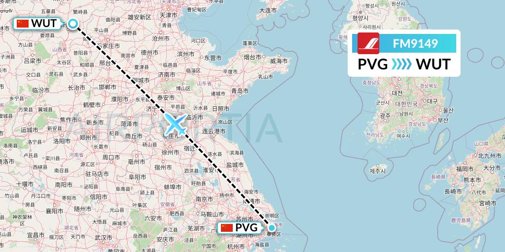 FM9149 Shanghai Airlines Flight Map: Shanghai to Taiyuan