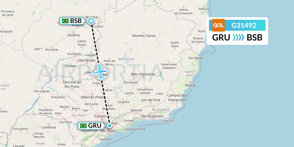 G31492 GOL Transportes Aeros Flight Map: Sao Paulo to Brasilia