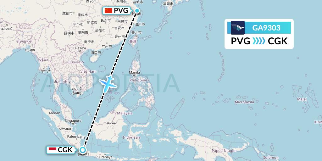 GA9303 Garuda Indonesia Flight Map: Shanghai to Jakarta