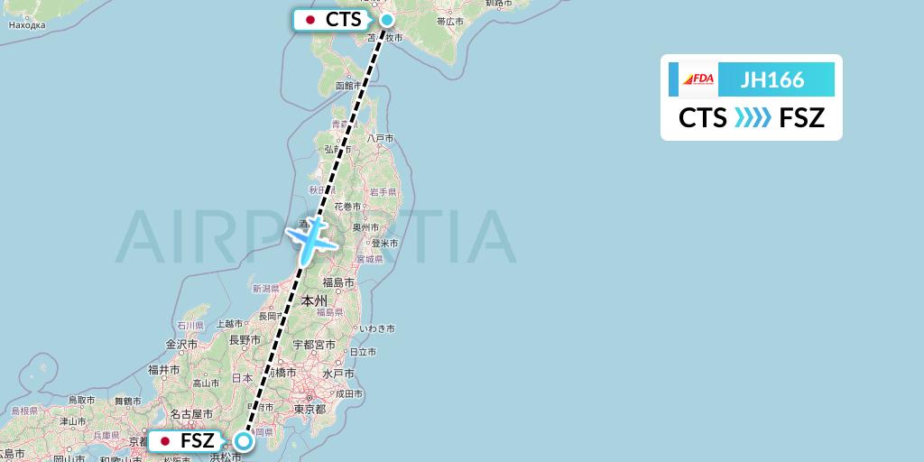 JH166 Fuji Dream Airlines Flight Map: Sapporo to Shizuoka