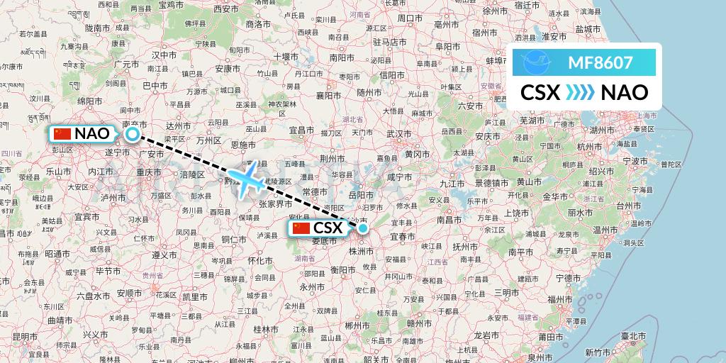 MF8607 Xiamen Airlines Flight Map: Changsha to Nanchong