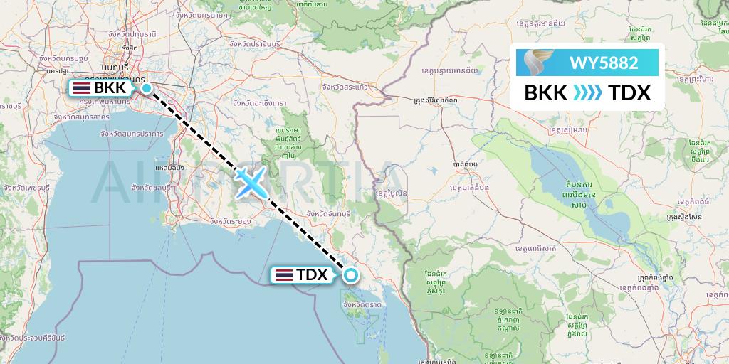 WY5882 Oman Air Flight Map: Bangkok to Trat