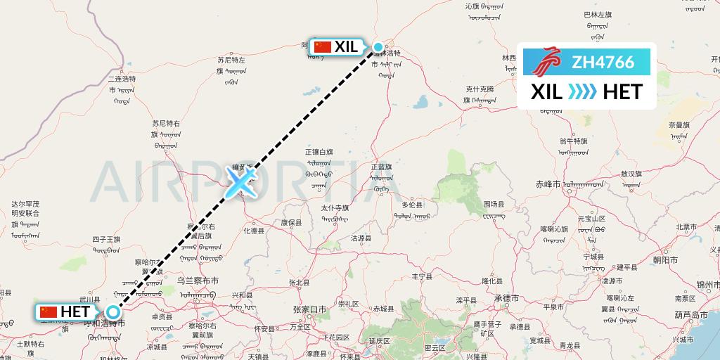 ZH4766 Shenzhen Airlines Flight Map: Xilinhot to Hohhot