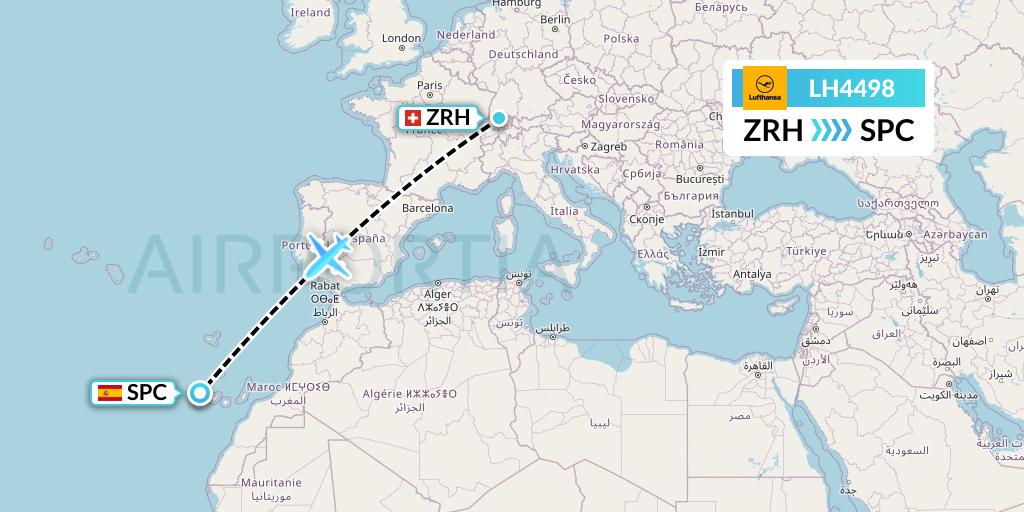 LH4498 Lufthansa Flight Map: Zurich to La Palma