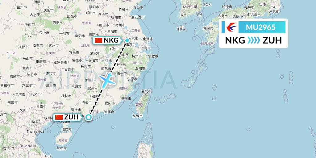 MU2965 China Eastern Airlines Flight Map: Nanjing to Zhuhai