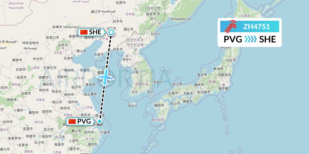 ZH4751 Shenzhen Airlines Flight Map: Shanghai to Shenyang