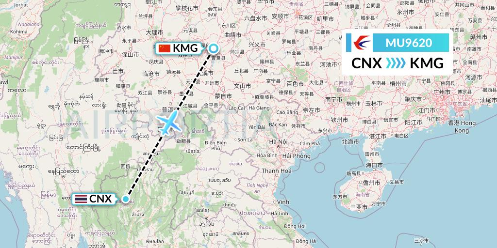 MU9620 China Eastern Airlines Flight Map: Chiang Mai to Kunming