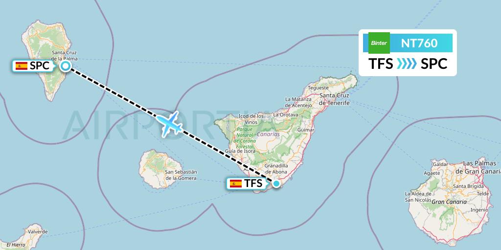 NT760 Binter Canarias Flight Map: Tenerife to La Palma