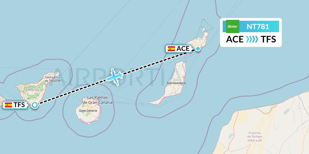 NT781 Binter Canarias Flight Map: Lanzarote to Tenerife
