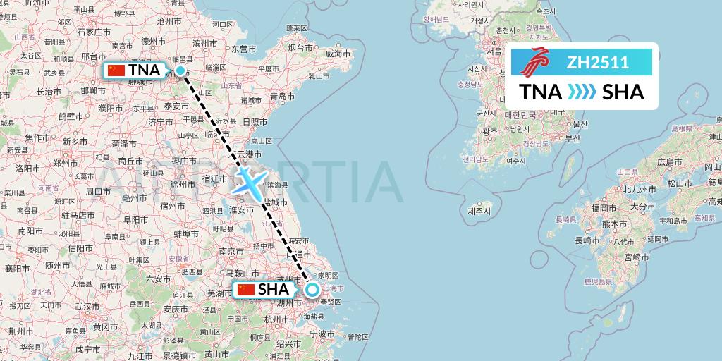 ZH2511 Shenzhen Airlines Flight Map: Jinan to Shanghai