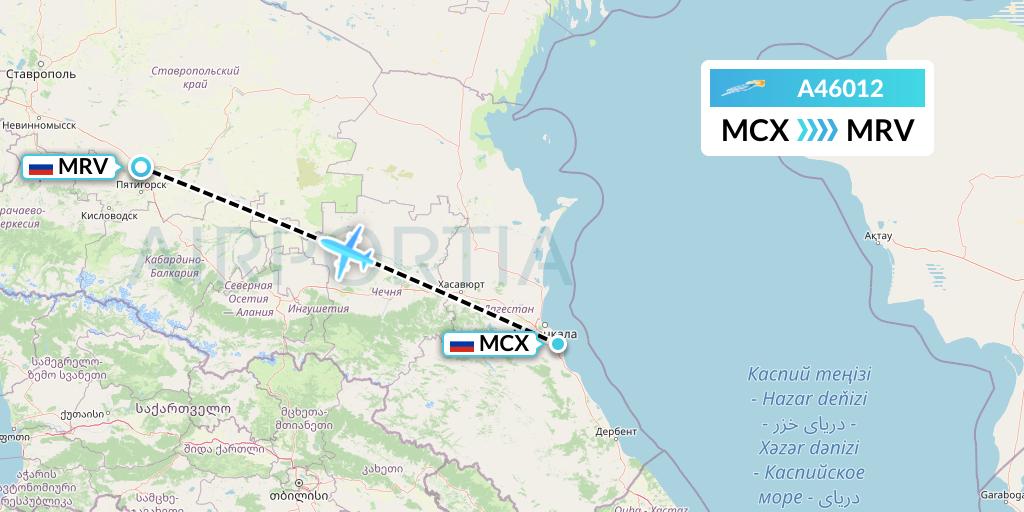 A46012 Azimuth Airlines Flight Map: Makhachkala to Mineralnye Vody