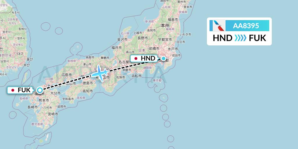 AA8395 American Airlines Flight Map: Tokyo to Fukuoka