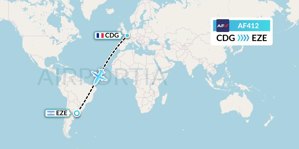 AF412 Air France Flight Map: Paris to Buenos Aires