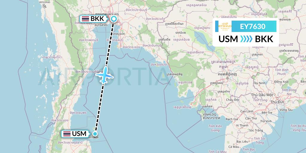 EY7630 Etihad Airways Flight Map: Koh Samui to Bangkok
