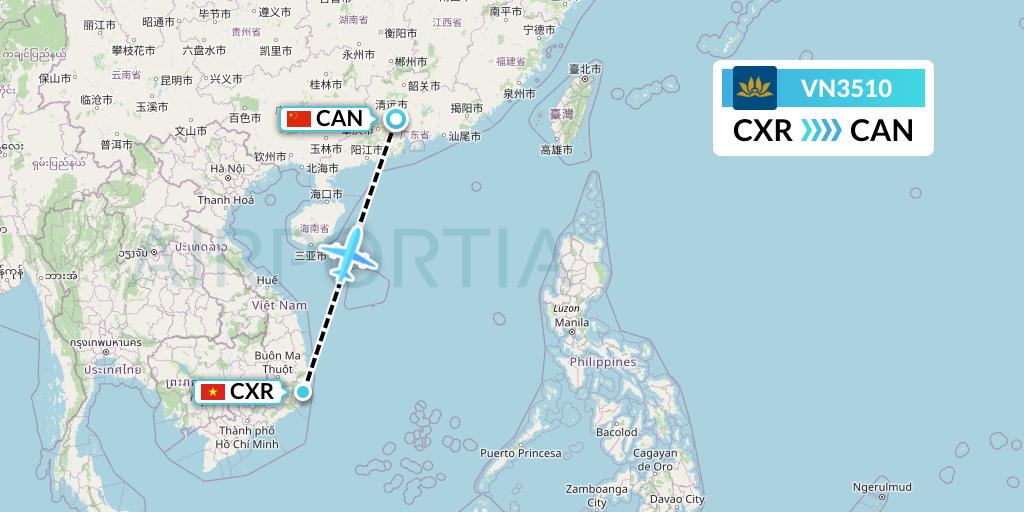 VN3510 Vietnam Airlines Flight Map: Nha Trang to Guangzhou