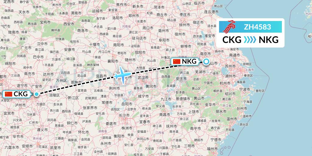 ZH4583 Shenzhen Airlines Flight Map: Chongqing to Nanjing