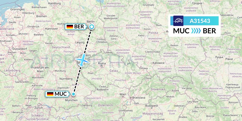A31543 Aegean Airlines Flight Map: Munich to Berlin