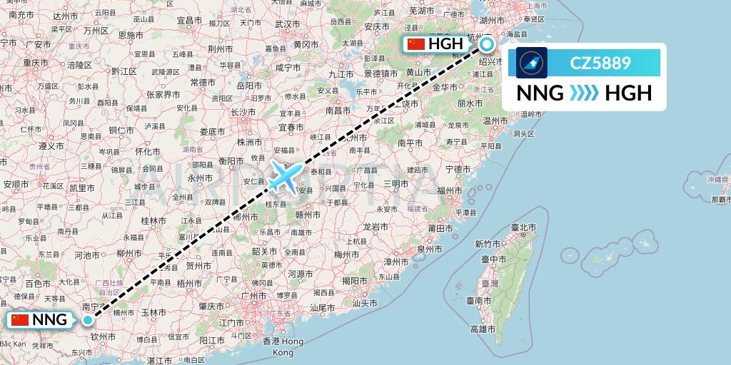 CZ5889 China Southern Airlines Flight Map: Nanning to Hangzhou