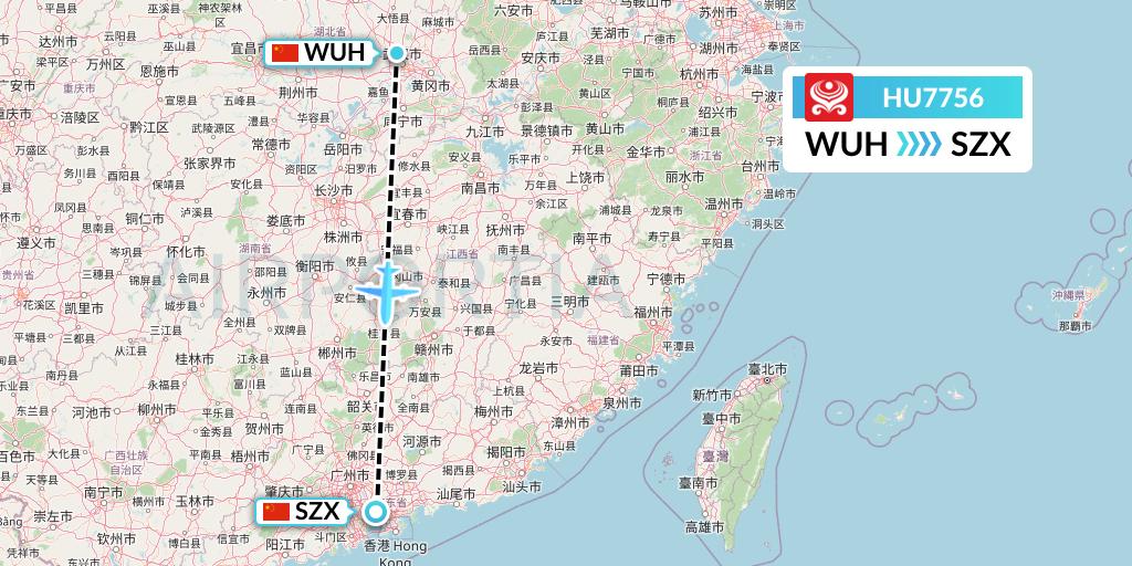 HU7756 Hainan Airlines Flight Map: Wuhan to Shenzhen