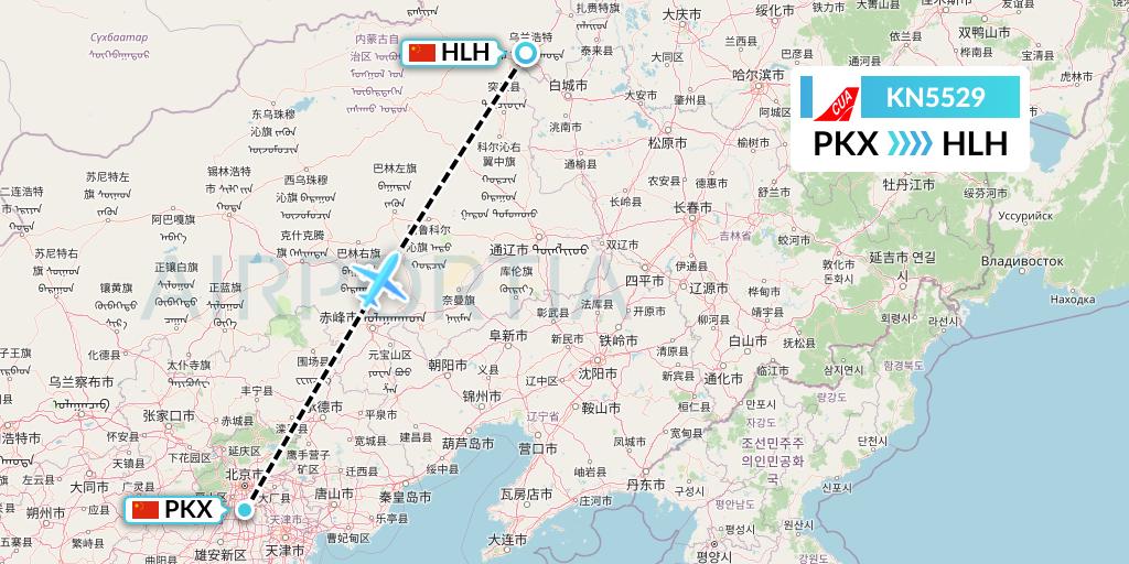 KN5529 China United Airlines Flight Map: Beijing to Ulanhot