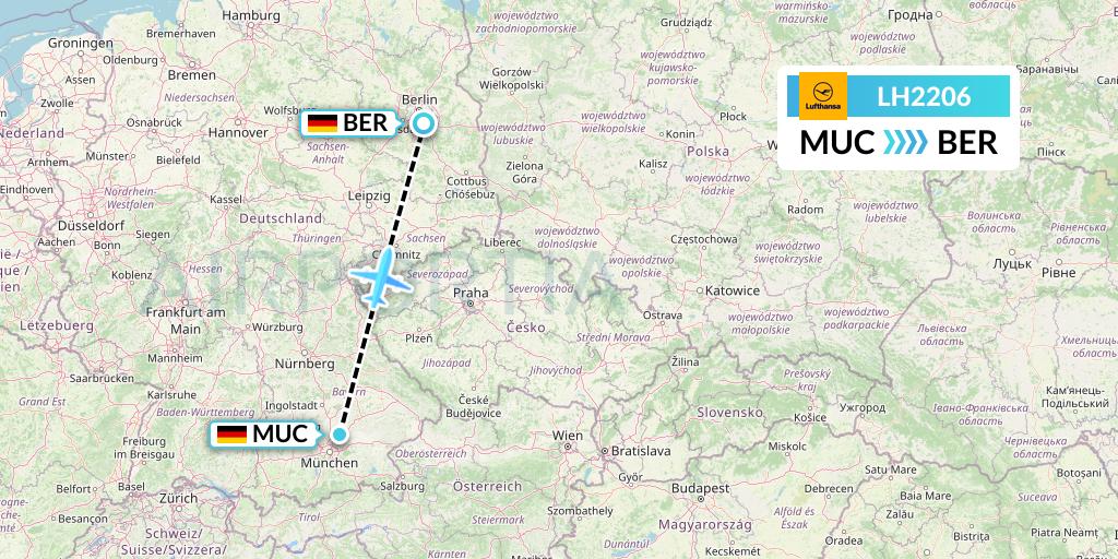 LH2206 Lufthansa Flight Map: Munich to Berlin