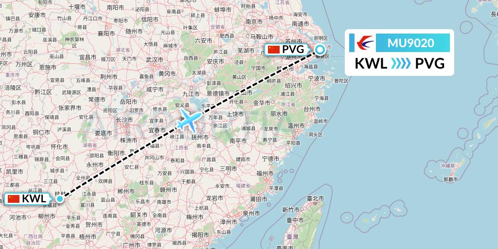 MU9020 China Eastern Airlines Flight Map: Guilin to Shanghai