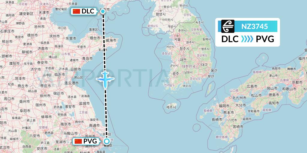NZ3745 Air New Zealand Flight Map: Dalian to Shanghai
