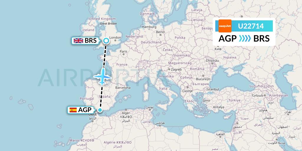 U22714 EasyJet Flight Map: Malaga to Bristol