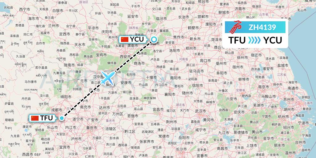 ZH4139 Shenzhen Airlines Flight Map: Chengdu to Yuncheng