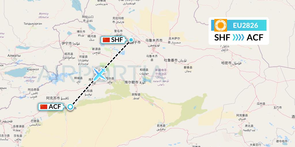 EU2826 Chengdu Airlines Flight Map: Shihezi to Aksu