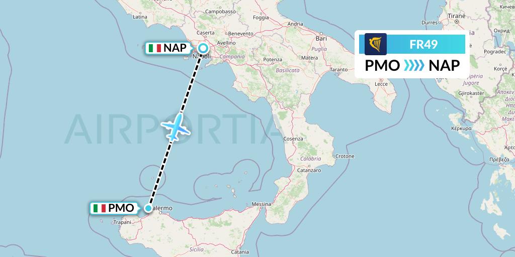 FR49 Ryanair Flight Map: Palermo to Naples