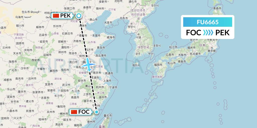 FU6665 Fuzhou Airlines Flight Map: Fuzhou to Beijing