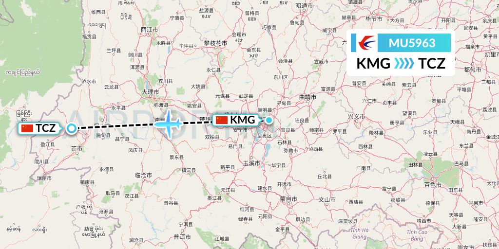 MU5963 China Eastern Airlines Flight Map: Kunming to Tengchong