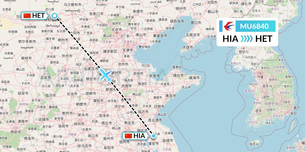MU6840 China Eastern Airlines Flight Map: Huai'an to Hohhot