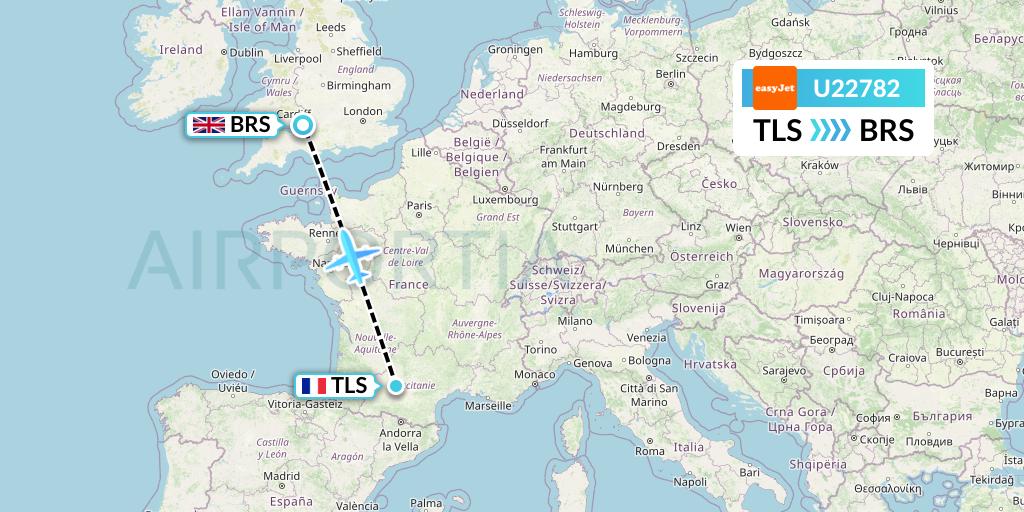 U22782 EasyJet Flight Map: Toulouse to Bristol