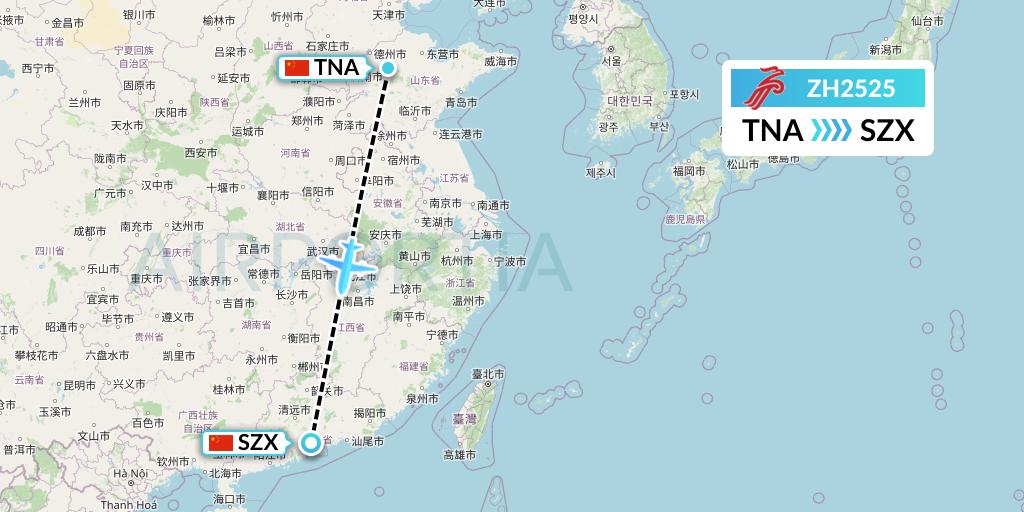 ZH2525 Shenzhen Airlines Flight Map: Jinan to Shenzhen