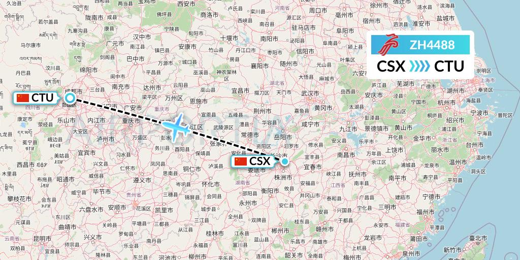 ZH4488 Shenzhen Airlines Flight Map: Changsha to Chengdu