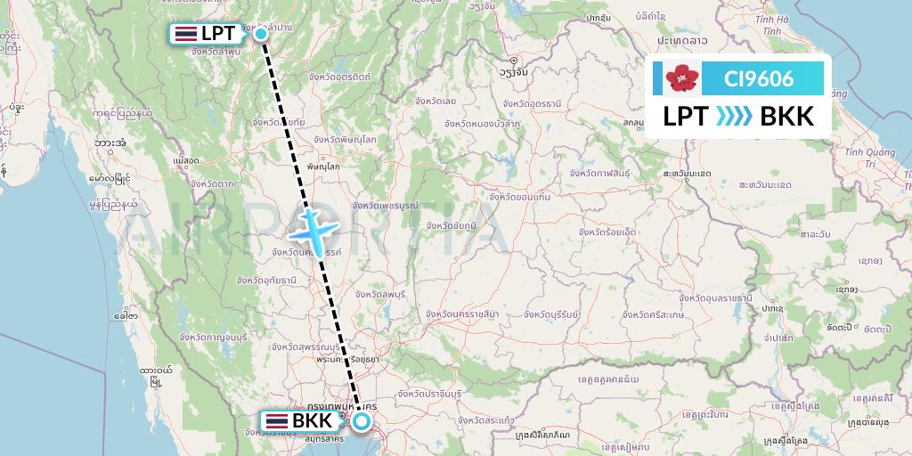 CI9606 China Airlines Flight Map: Lampang to Bangkok