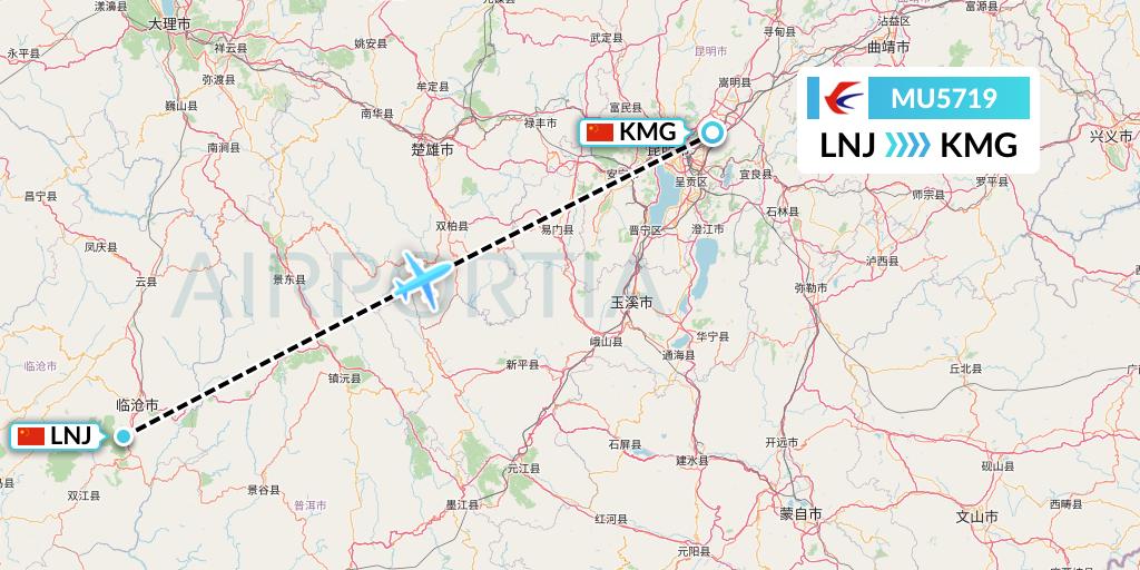 MU5719 China Eastern Airlines Flight Map: Lincang to Kunming
