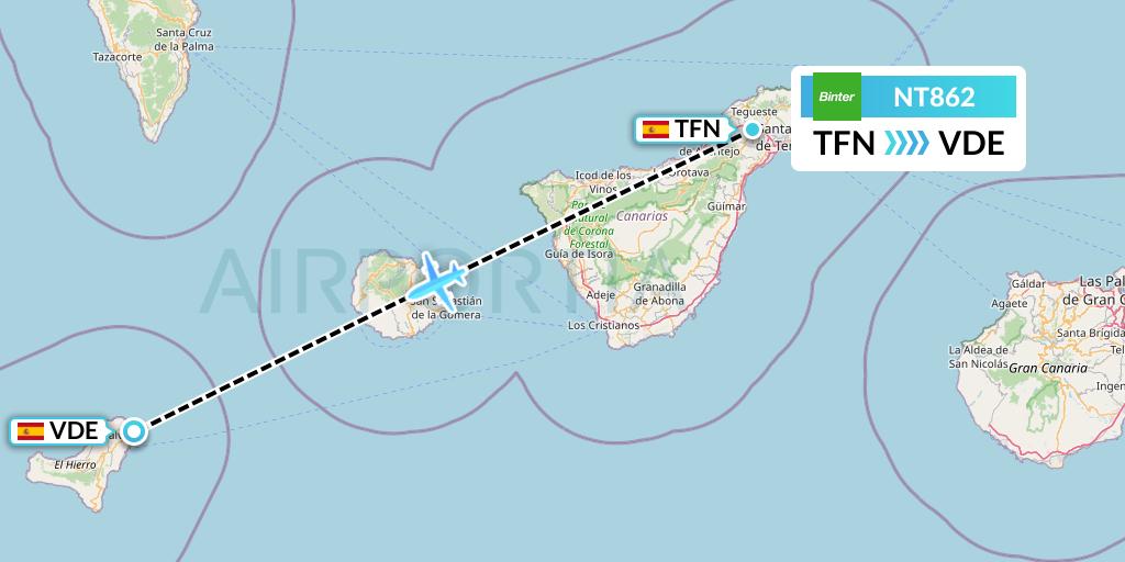 NT862 Binter Canarias Flight Map: Tenerife to El Hierro