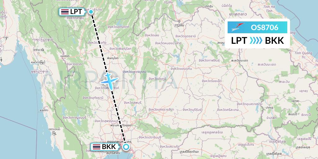 OS8706 Austrian Airlines Flight Map: Lampang to Bangkok