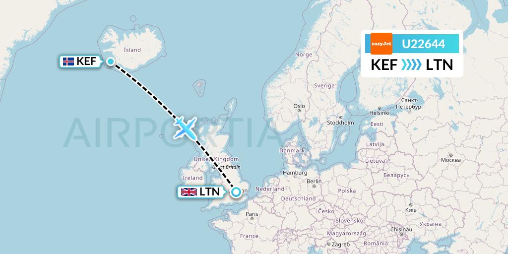 U22644 EasyJet Flight Map: Reykjavik to London