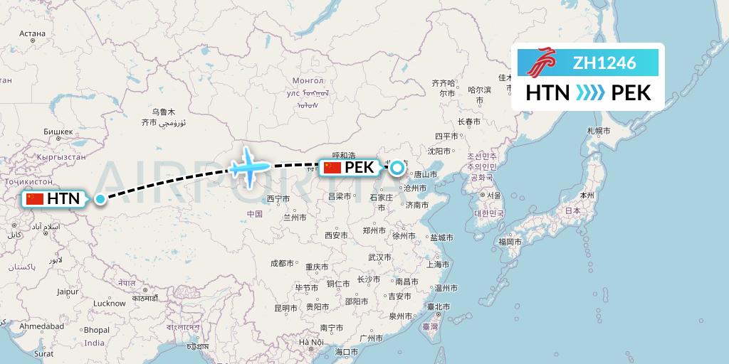 ZH1246 Shenzhen Airlines Flight Map: Hotan to Beijing