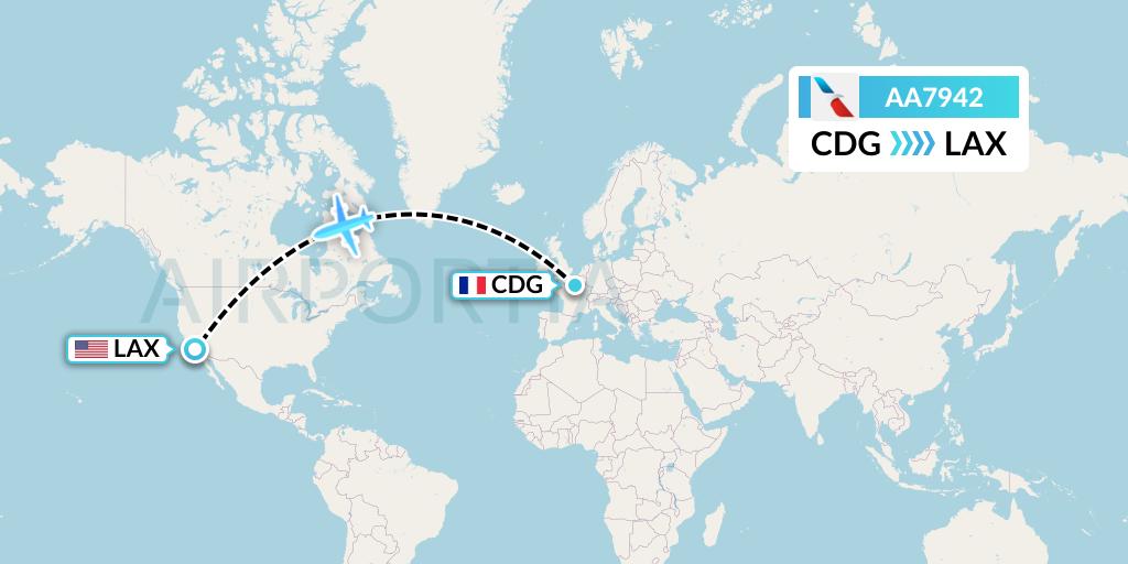 AA7942 American Airlines Flight Map: Paris to Los Angeles