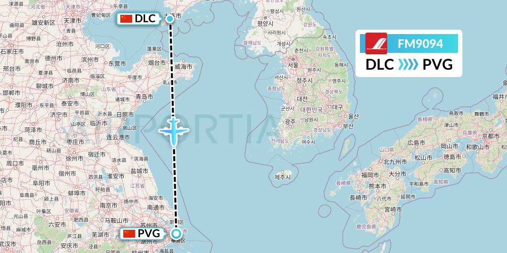 FM9094 Shanghai Airlines Flight Map: Dalian to Shanghai