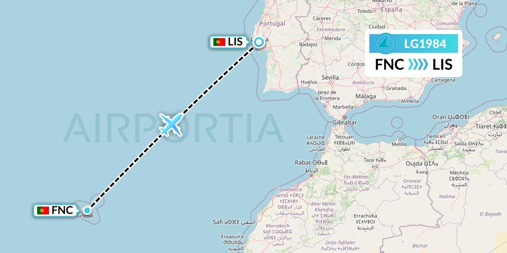 LG1984 Luxair Flight Map: Funchal to Lisbon