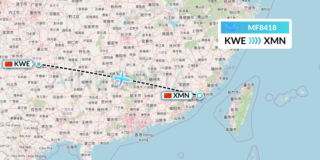 MF8418 Xiamen Airlines Flight Map: Guiyang to Xiamen