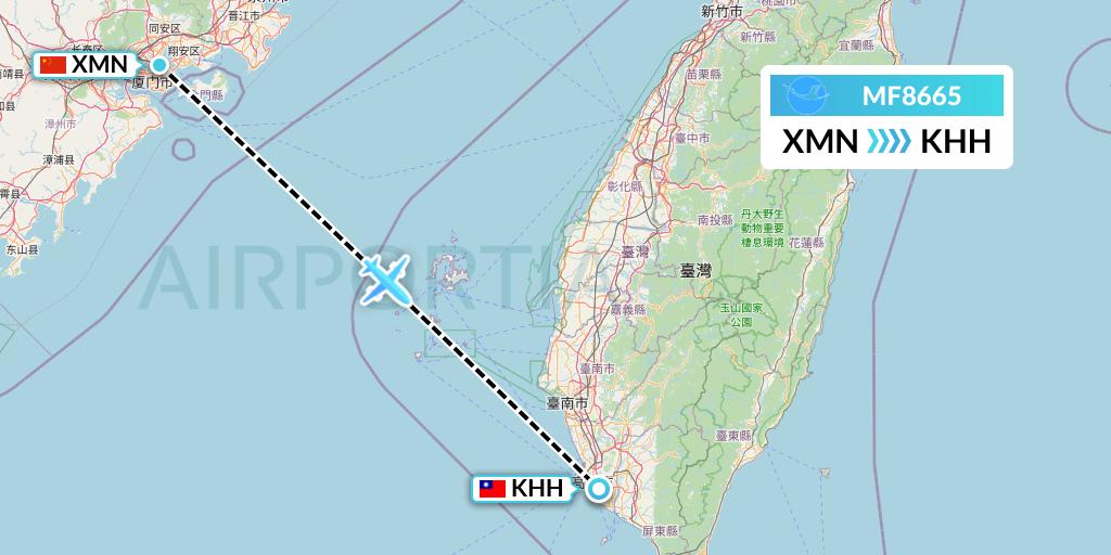 MF8665 Xiamen Airlines Flight Map: Xiamen to Kaohsiung